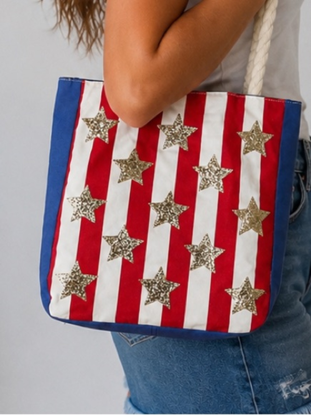 Canvas American Stars & Stripes Red White Blue Tote Bag